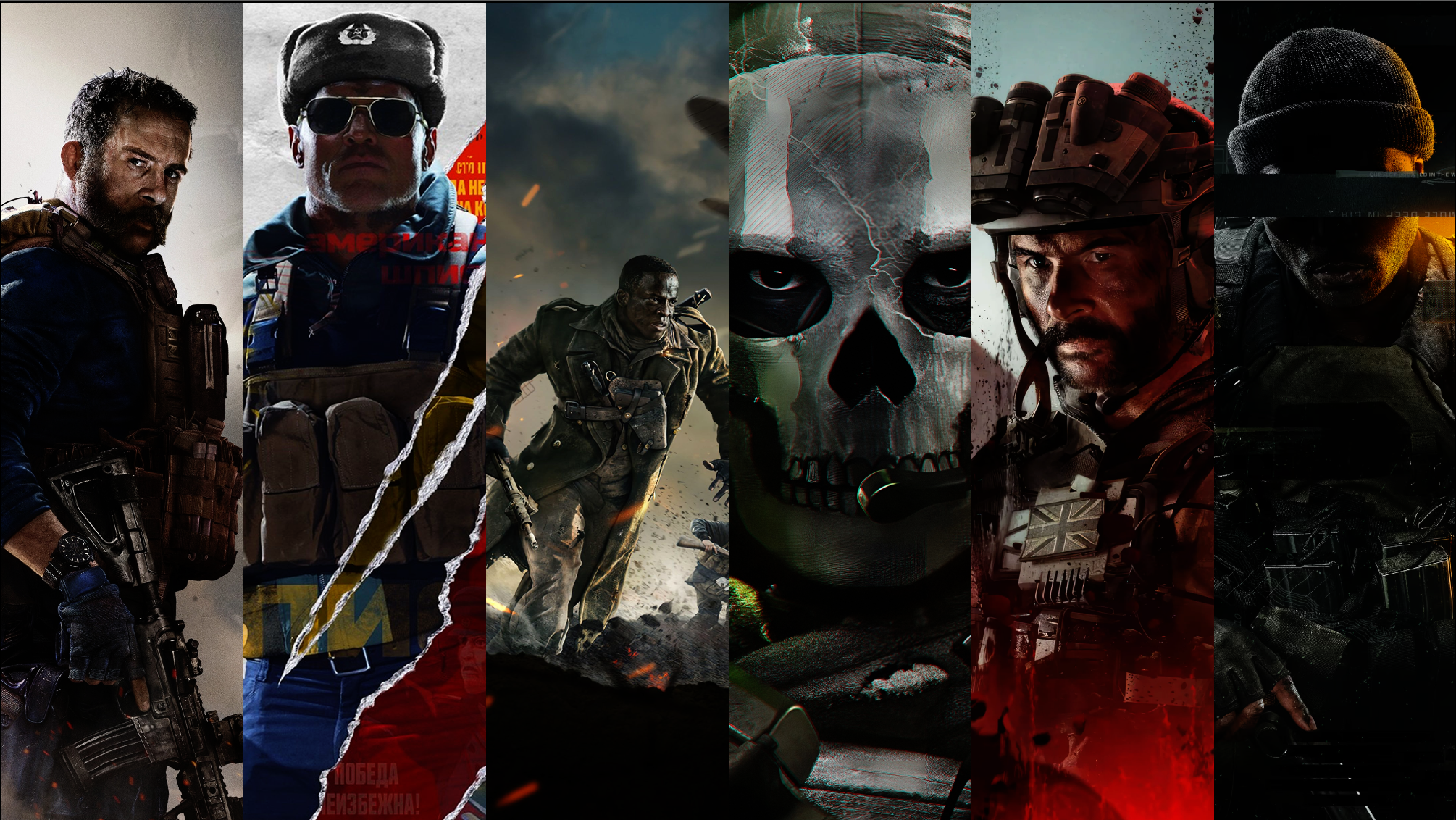 Unified Call of Duty collage for Warzone, MW2, MW3, BO6, and BO7 on one license